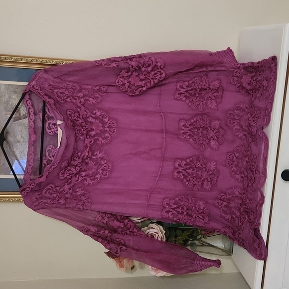 Soft Surroundings Hermosa Silk Tunic Dress P Large Plumberry Holidays Luxury - Picture 2 of 16